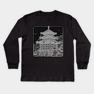 Black and white illustration of pretty tardis in Japan Kids Long Sleeve T-Shirt